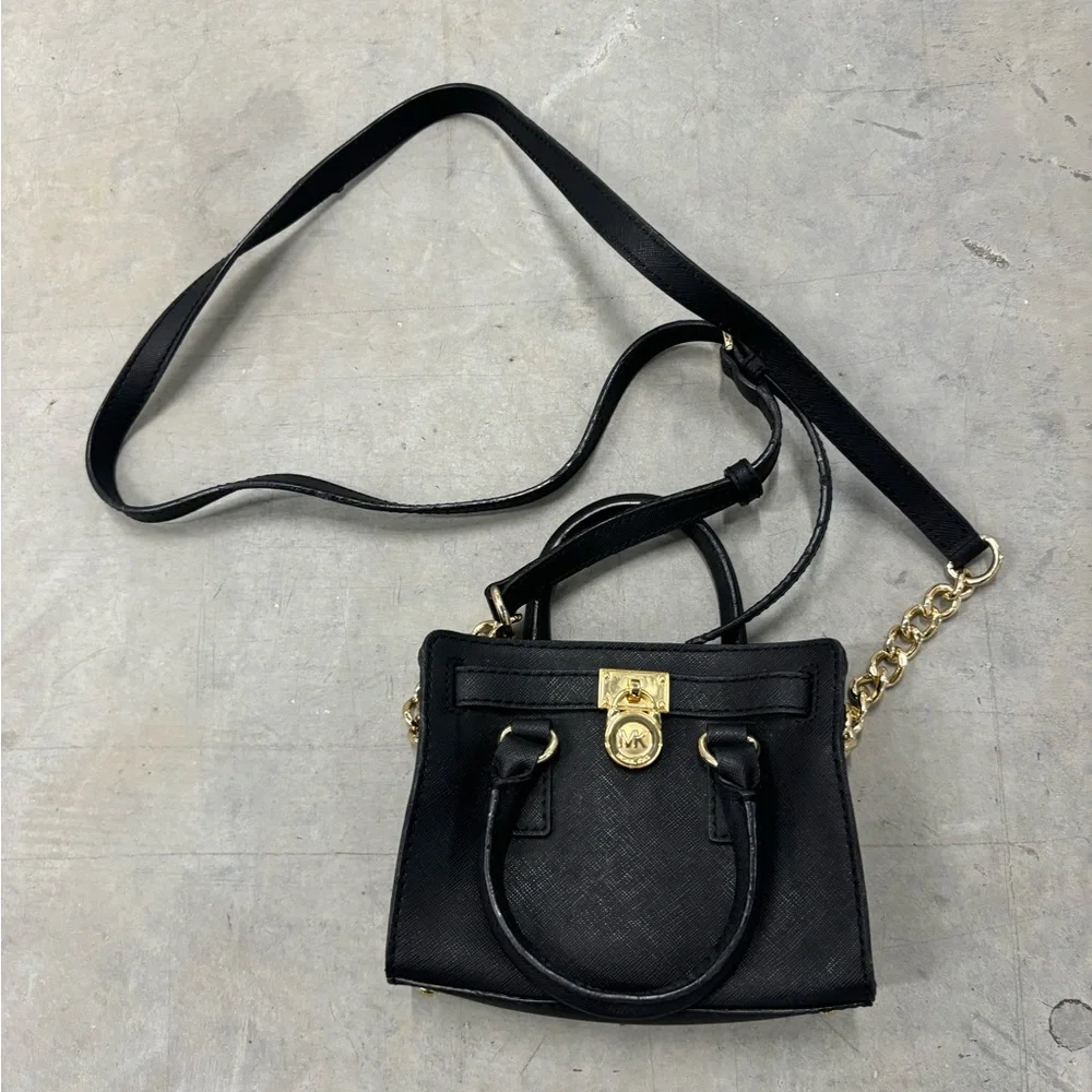 Michael‎ Kors Micro Hamilton Black Leather Crossbody Handbag